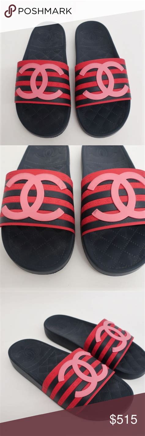 chanel striped cc pool slides info|Chanel Pool Slides .